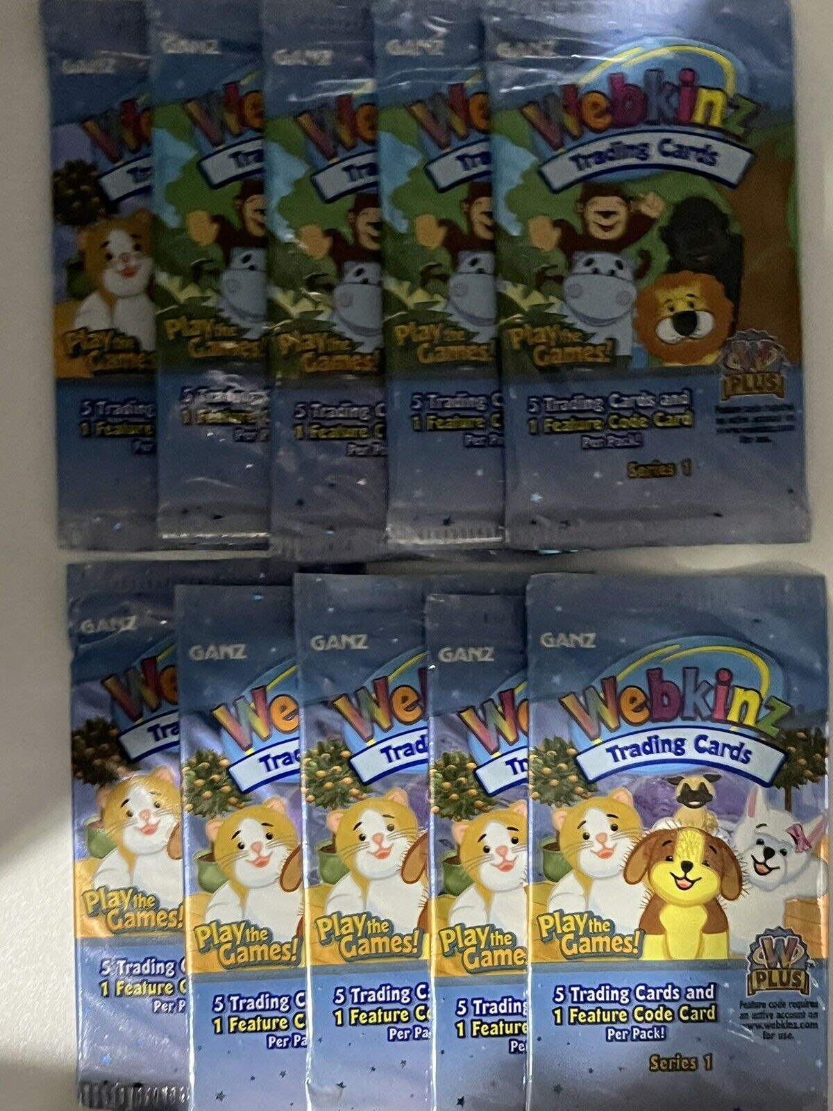 Webkinz Trading Cards Series 1 - LOT OF 10 PACKS -  New Factory Sealed- Stocking Ganz