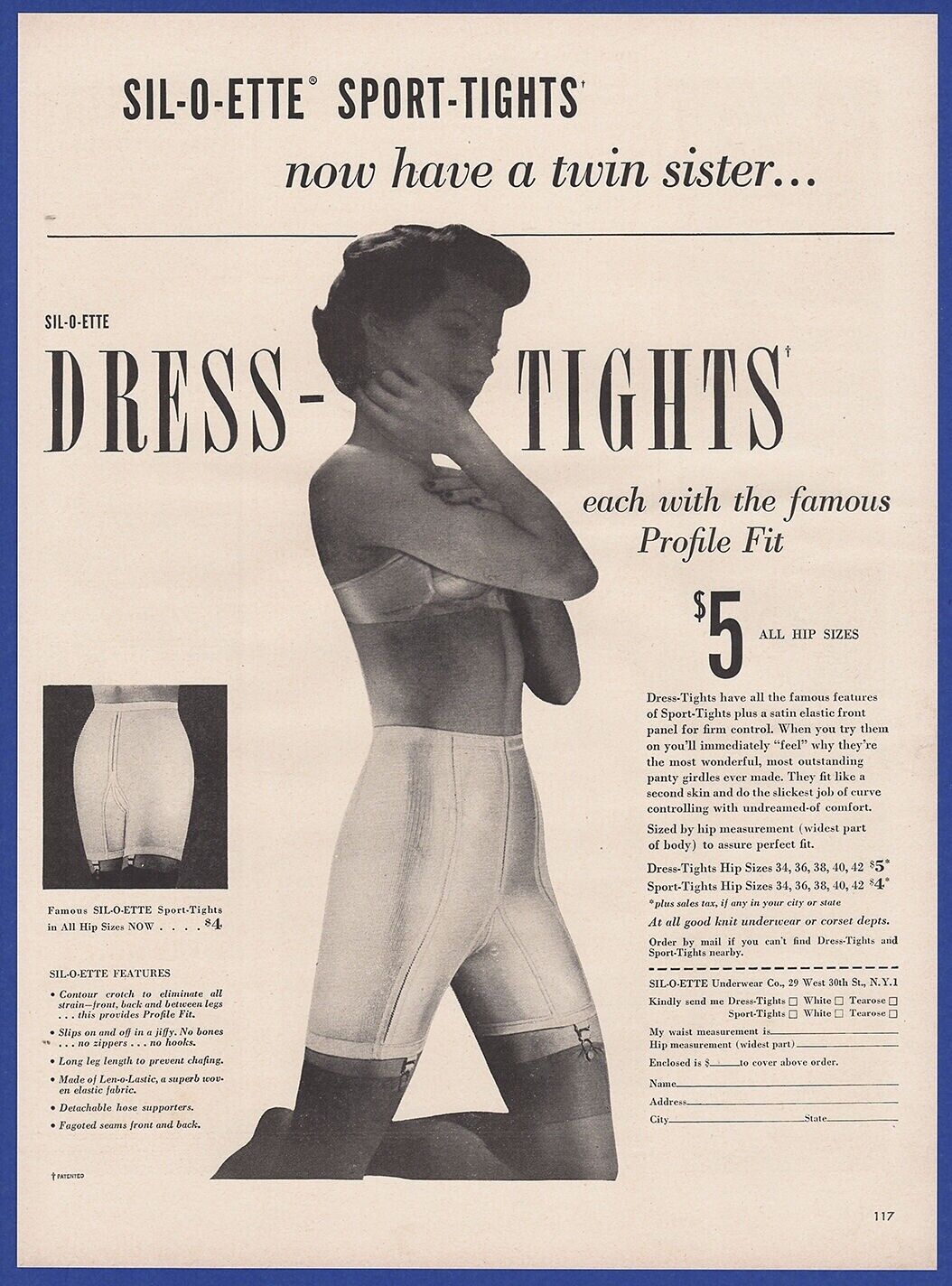Vintage 1949 SIL-O-ETTE Dress-Tights Women's Fashion Lingerie Print Ad 1940's Sil-O-Ette