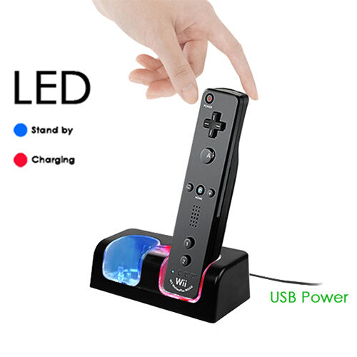 Dual Remote Charging Dock Station and 2 Rechargeable Batteries For Wii Black Unbranded GPCT169