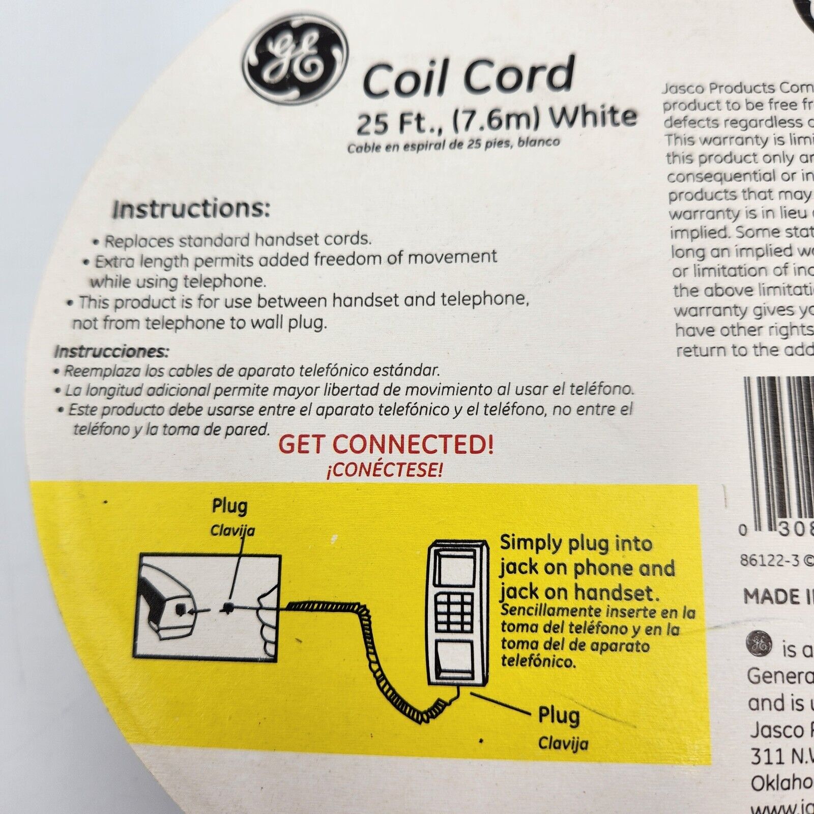 General Electric GE Phone Coil Cord White 25 Feet 86122 For Landline Telephones GE - фотография #7