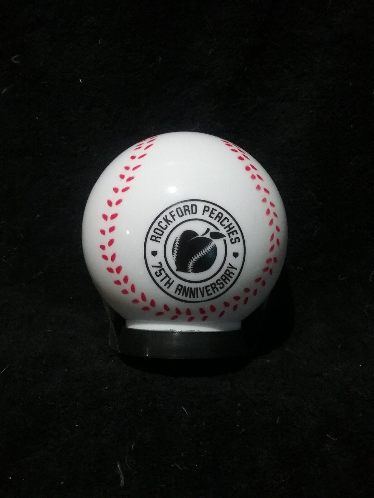 Rockford Peaches Coin Bank. Baseball shaped. 75th Anniversary. Plastic Без бренда