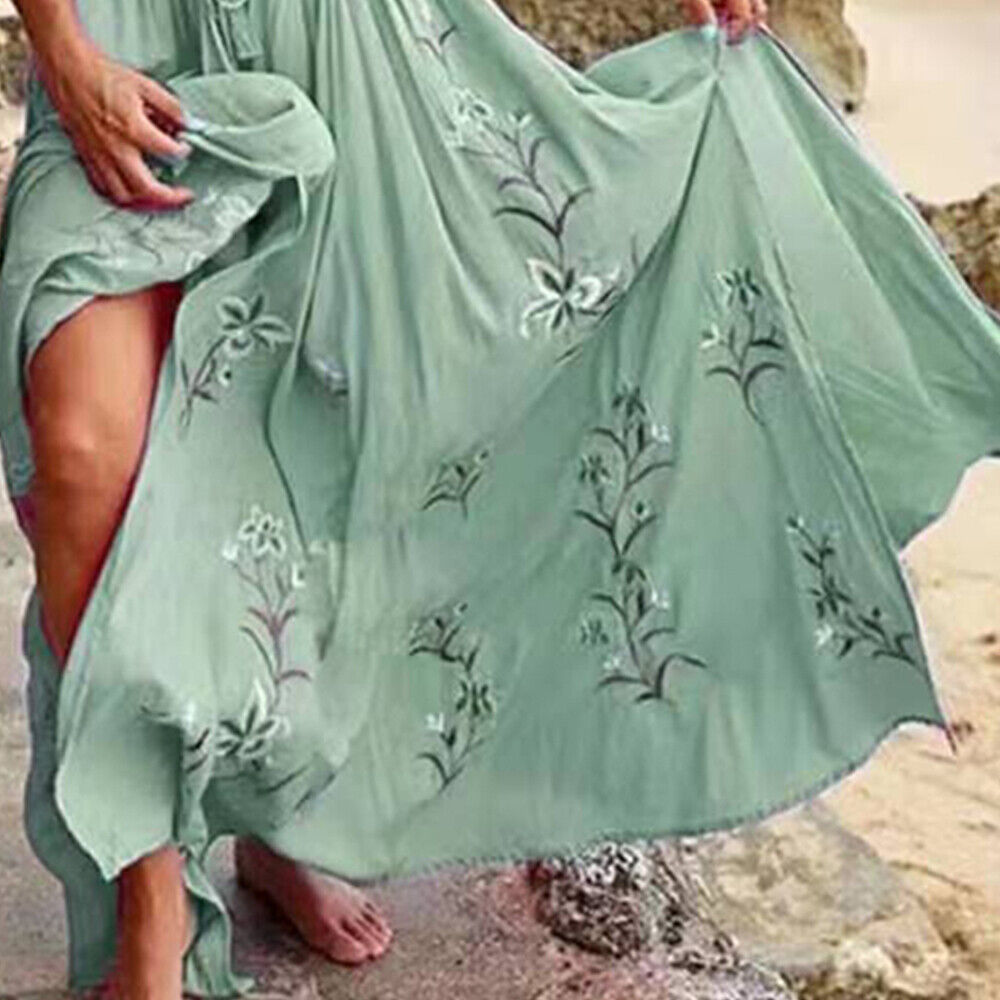 Womens Boho Floral Maxi Dress Ladies V Neck Summer Beach Holiday Long Sundress Unbranded Does Not Apply - фотография #14