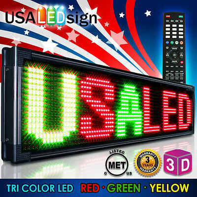LED Sign 3Color 15"x41" RGY Programmable Scrolling Outdoor Message Display Open USA LED SIGN USA3213RG