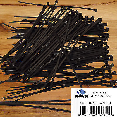 USA 100 PACK 8 INCH ZIP TIES NYLON 40 LBS UV WEATHER RESISTANT BLACK WIRE CABLE BlueDot Trading ZIP-BLK-3.5*200 - фотография #9