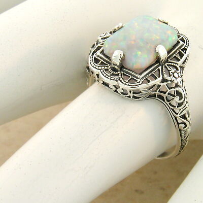 ART DECO STYLE 925 STERLING SILVER LAB-CREATED OPAL CLASSIC DESIGN RING     #994 Unbranded - фотография #4
