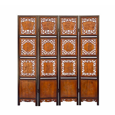 Chinese Carving 2 Brown Tone Wood Panel Floor Screen Display Shelf cs4256 Handmade Does Not Apply
