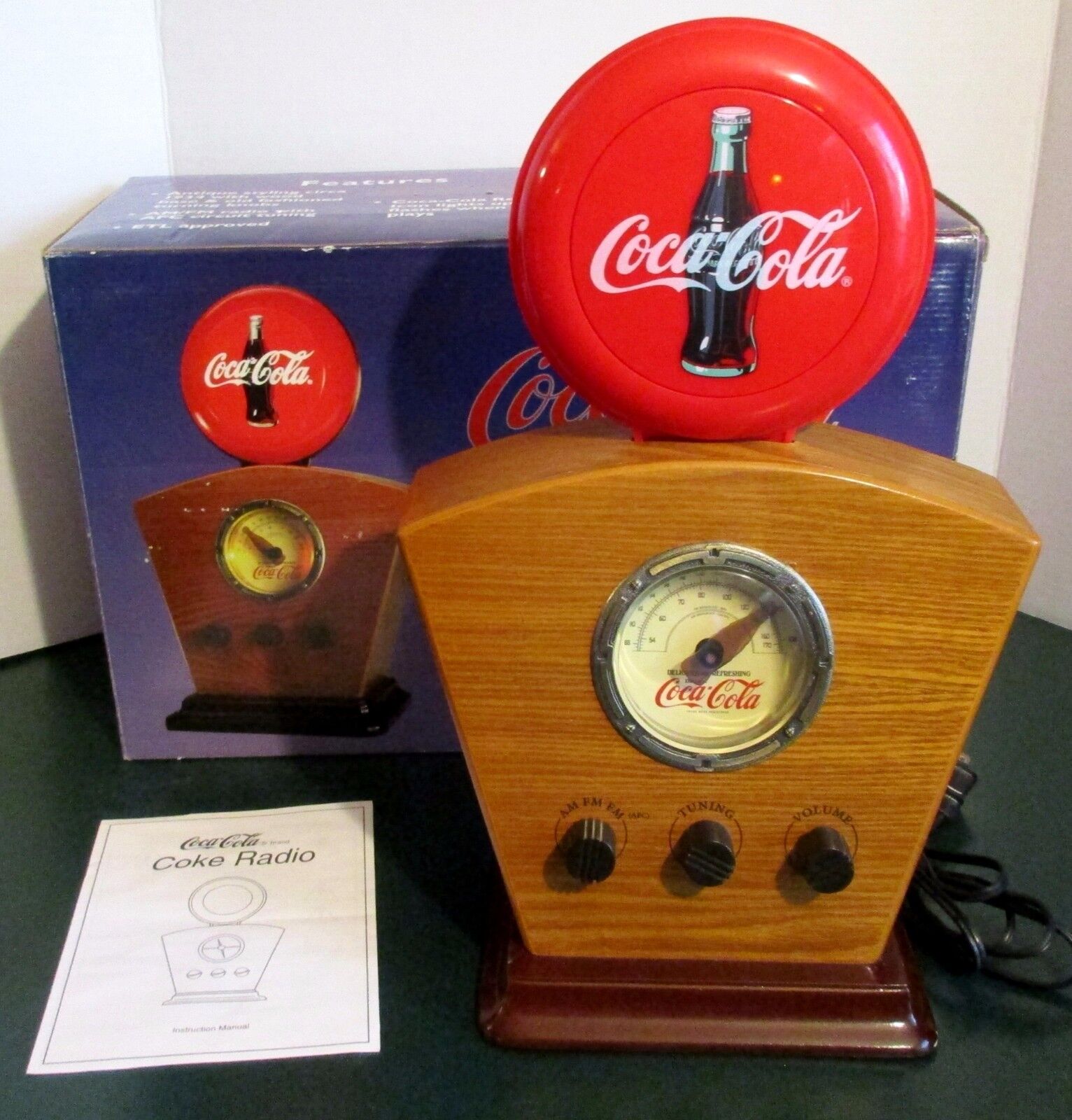 Coca Cola Radio AM / FM Original Box Antique Style 1934 Light Up Icon Dial 15" H Coca-Cola