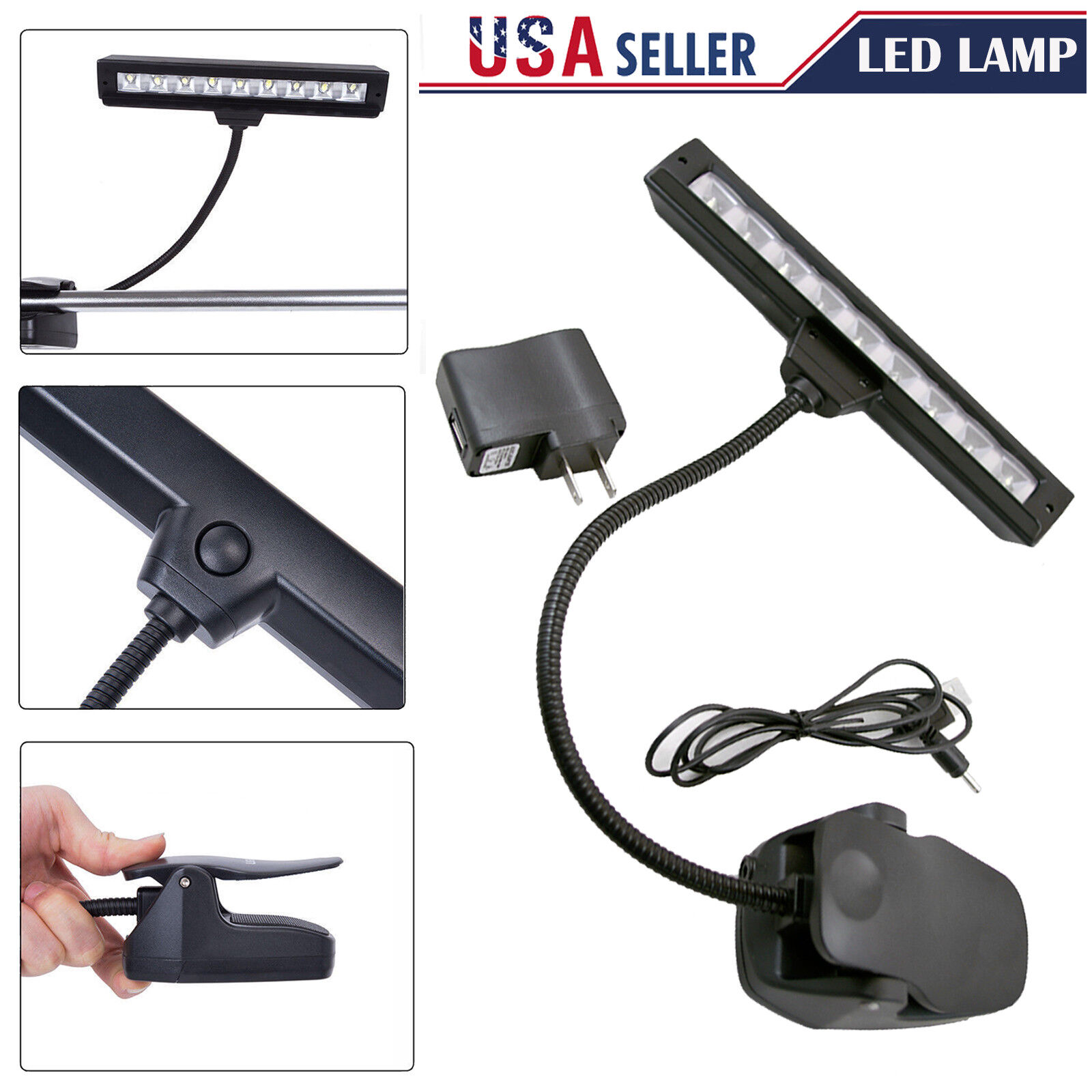 Lamp Light Black Flexible 9 LEDs Clip-On Orchestra Music Stand With Adapter Unbranded/Generic Does Not Apply - фотография #12