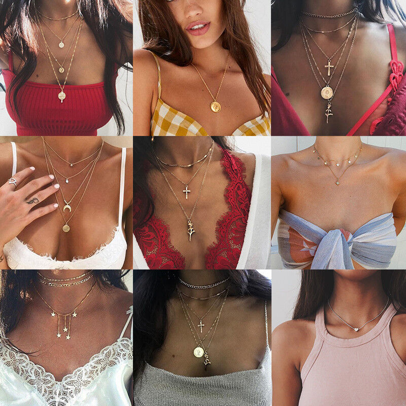 Boho Women Multi-layer Long Chain Pendant Crystal Choker Necklace Jewelry Gift Unbranded - фотография #5