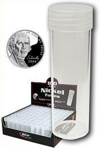 10 New BCW Round Clear Plastic Nickel Coin Storage Tubes with Screw On Caps BCW