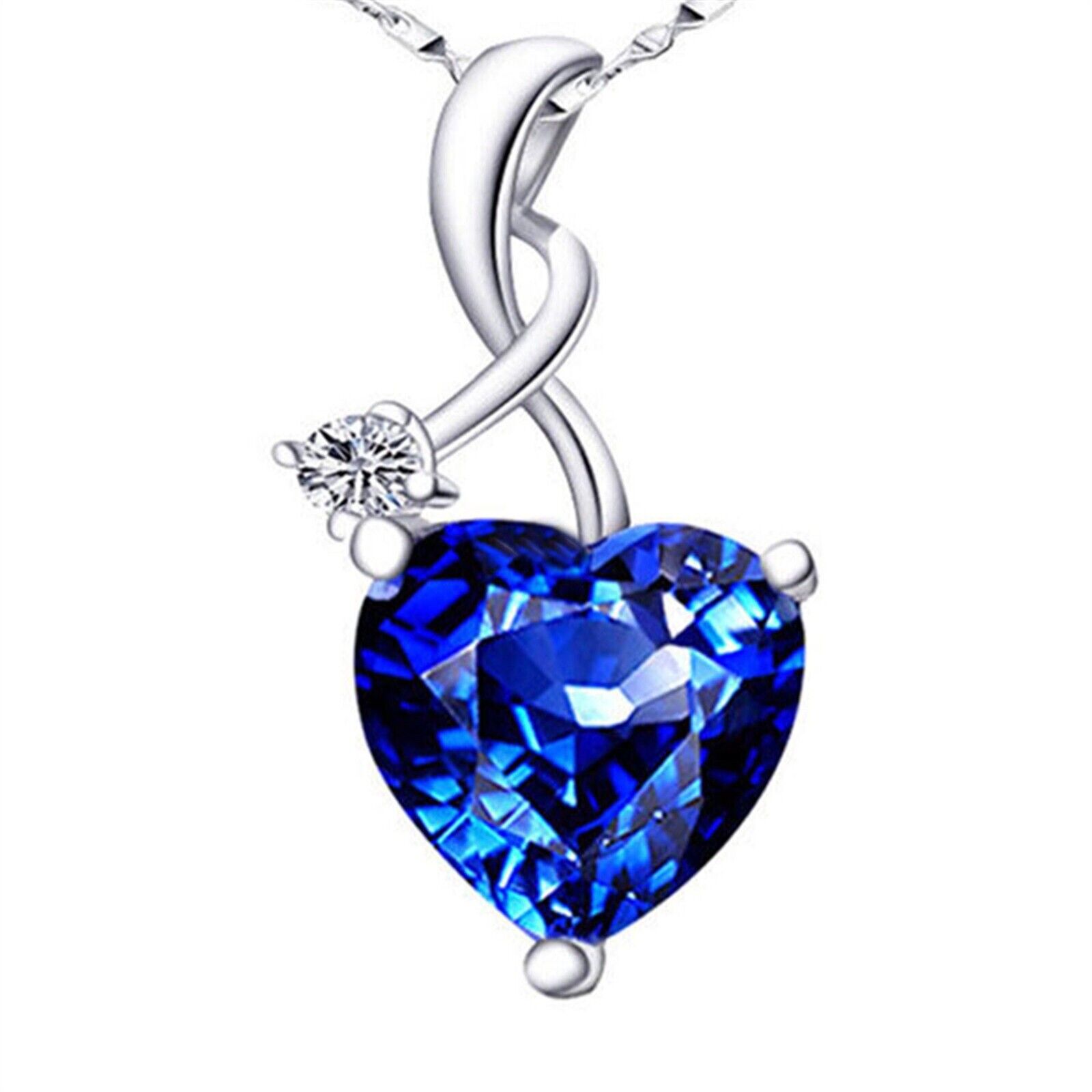 925 Sterling Silver Blue Sapphire Simulated Pendant Necklace Gift For Girl Her Mabella