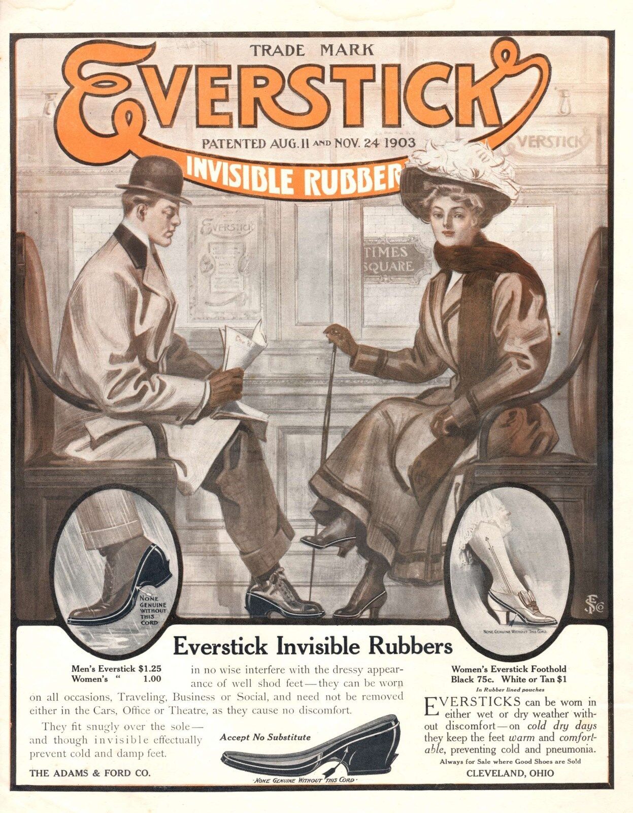 Everstick Invisible Rubbers -  For Men and Women's Shoes  -  1908 Original Ad Без бренда