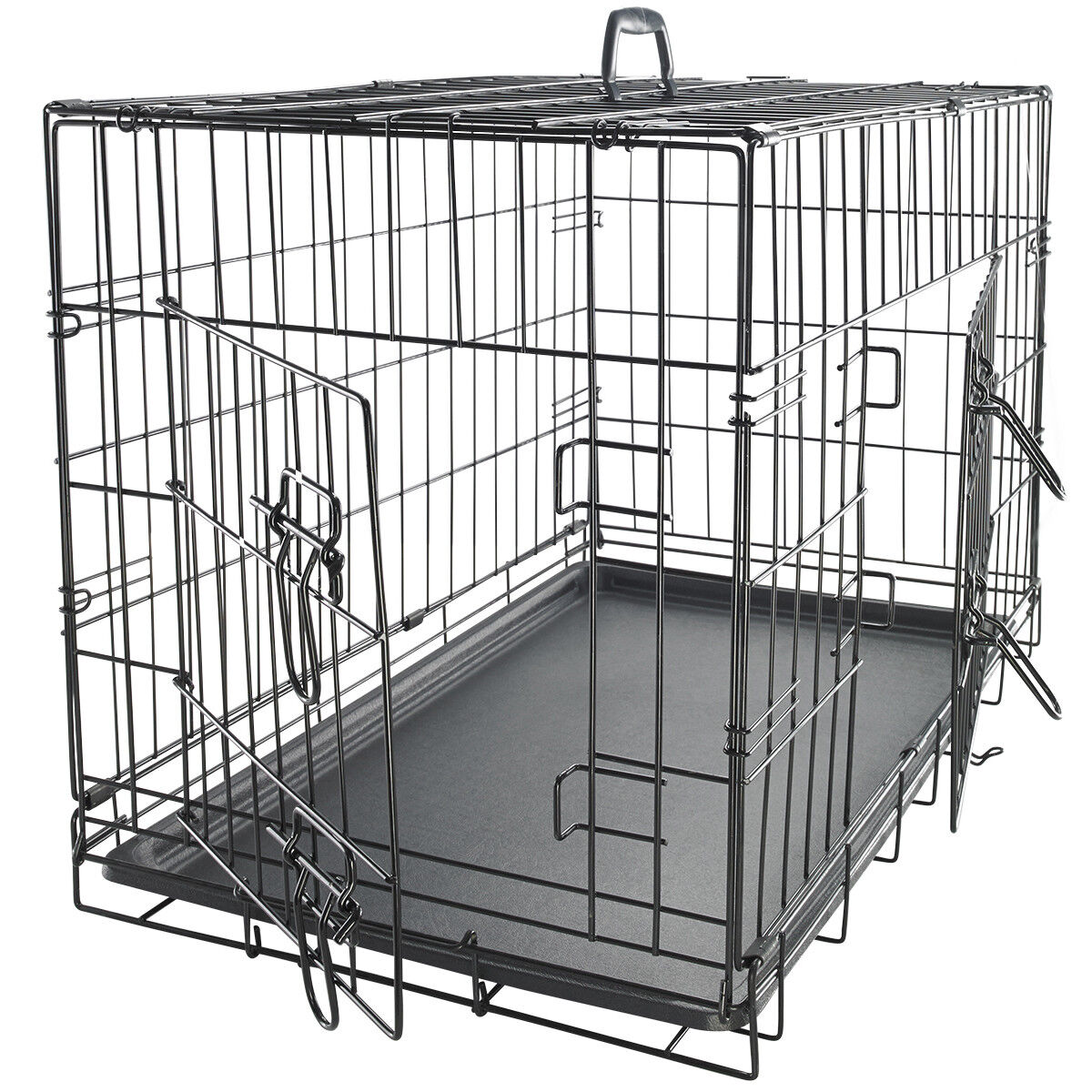 48" Dog Crate Double Door w/Divider w/Tray Folding Heavy Duty Metal Pet Cage XXL Paws & Pals PTCG01-48