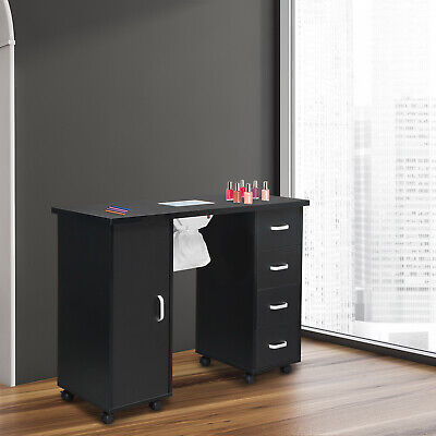 Black Nail Table with Fan and 4 Drawers for Manicures - Single Door Unbranded - фотография #3
