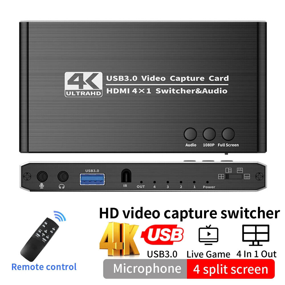 4 Port 4K Video Capture Card Audio USB 3.0 HDMI-compatible 4X1 Switcher Remote Unbranded - фотография #2