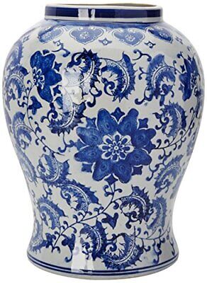 Oriental Furniture 18" & White Porcelain Temple Jar Floral Blue Does not apply Does Not Apply - фотография #2