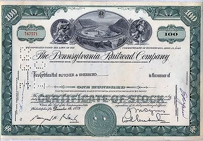 Pennsylvania Railroad Company Stock Certificate Horseshoe Curve Green  Без бренда