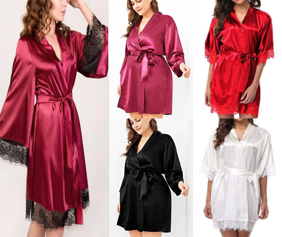 Women Satin Silk Bathrobe Nightwear Dress Kimono Pajamas Bride Dressing Gown Unbranded Does Not Apply - фотография #2