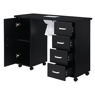 Black Nail Table with Fan and 4 Drawers for Manicures - Single Door Unbranded - фотография #8