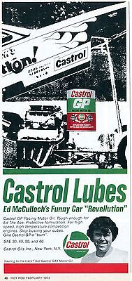 1973 Print Ad of Castrol GP Racing Motor Oil Ed McCulloch Funny Car Revellution Без бренда