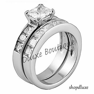 3.75 Ct Princess Cut AAA CZ Stainless Steel Wedding Ring Set Women's Size 5-10 Dluxe Boutique - фотография #3