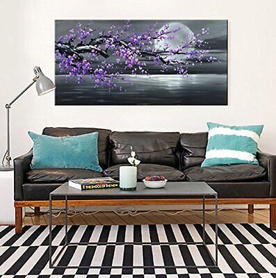 Purple Flower Painting on Canvas Black and White Seascape Wall Art 48"W x 24"H Does not apply Does Not Apply - фотография #5