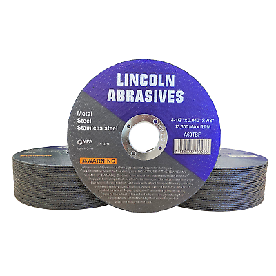 50 Pack 4-1/2" .040" Cut-off Wheel 4.5 Cutting Discs Stainless Steel & Metal Lincoln A60TBF014050