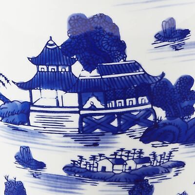 Oriental Furniture 18" Landscape Blue & White Porcelain Temple Jar Red Lantern BW-TJAR-BWLS - фотография #4