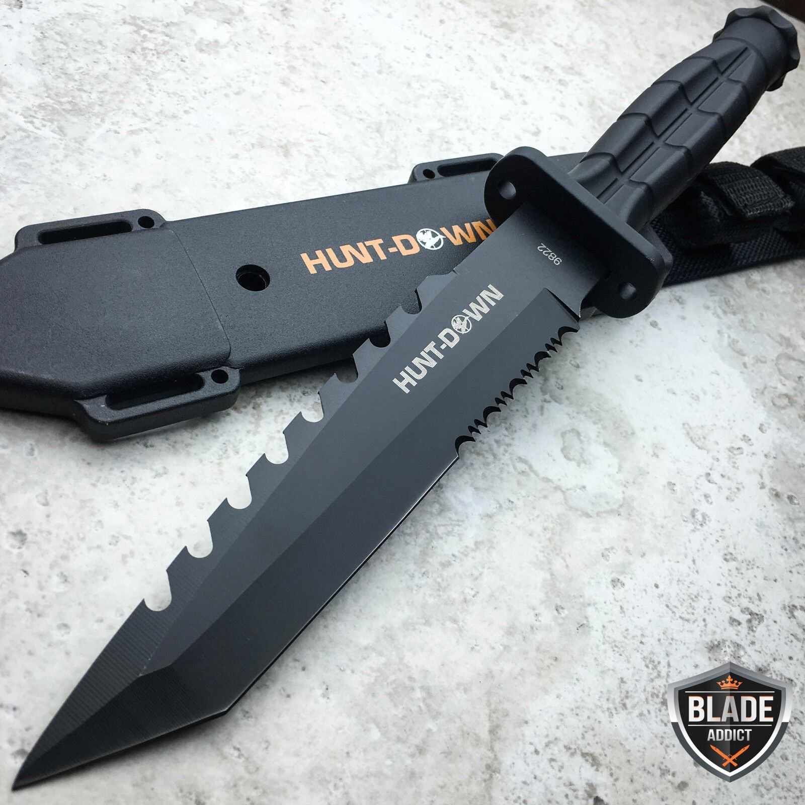 12" TACTICAL BOWIE SURVIVAL HUNTING KNIFE MILITARY Combat Fixed Blade w/ SHEATH Hunt Down