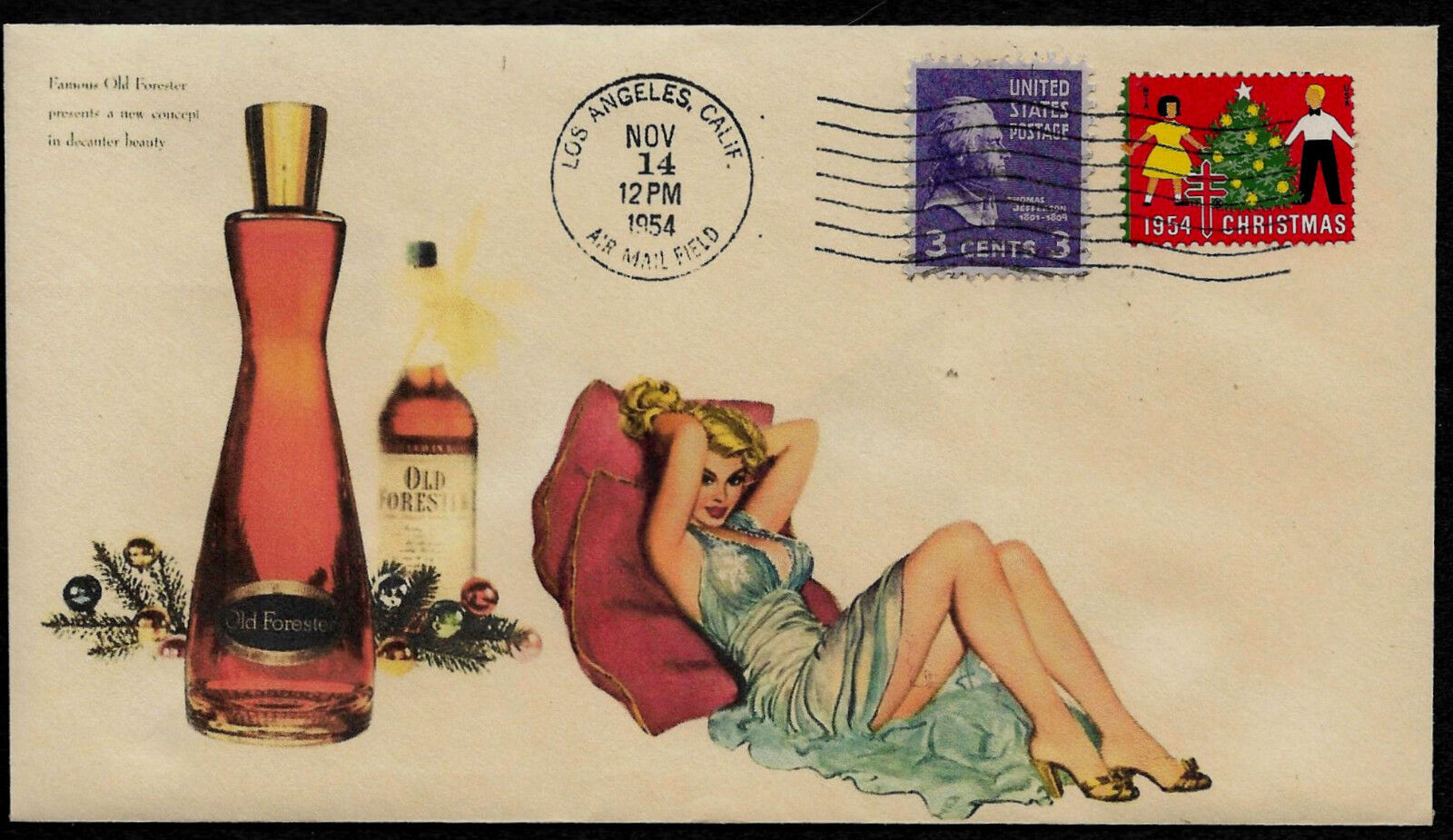 1950s Old Forester & Pin Up Girl Featured on Xmas Collector's Envelope XS643 Без бренда