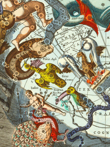 1660s “Celestial Chart of the Zodiac” Vintage Style Astrology Map - 24x28 Без бренда - фотография #2