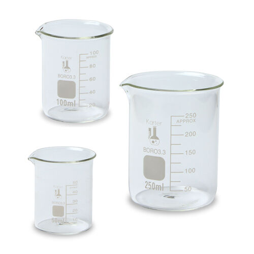Glass Beaker Set - 3 Sizes - 50, 100 and 250ml, Karter Scientific 214T2 Karter Scientific 214T2