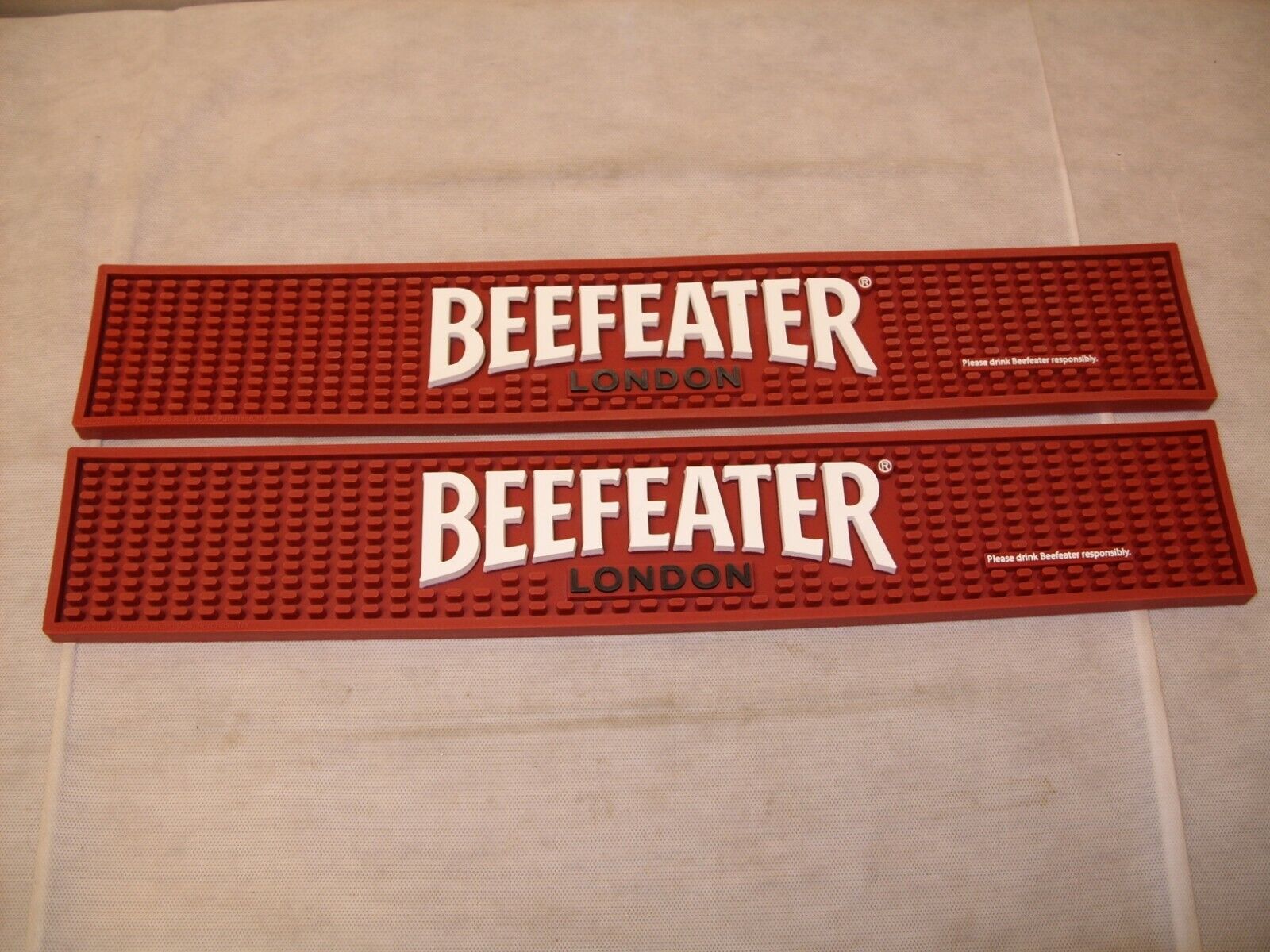 (2) Beefeater English Gin - Promo Branded Rubber Bar Rail Spill Mat - NEW  Beefeater