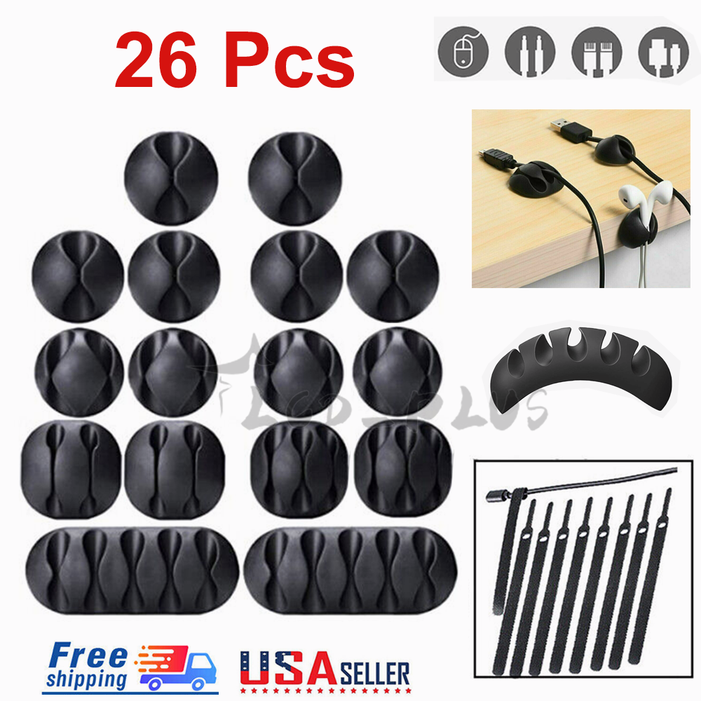 26PCS Cable Clips Cord Management Wire Tie Holder Organizer Clamps Self-Adhesive Unbranded Does not apply