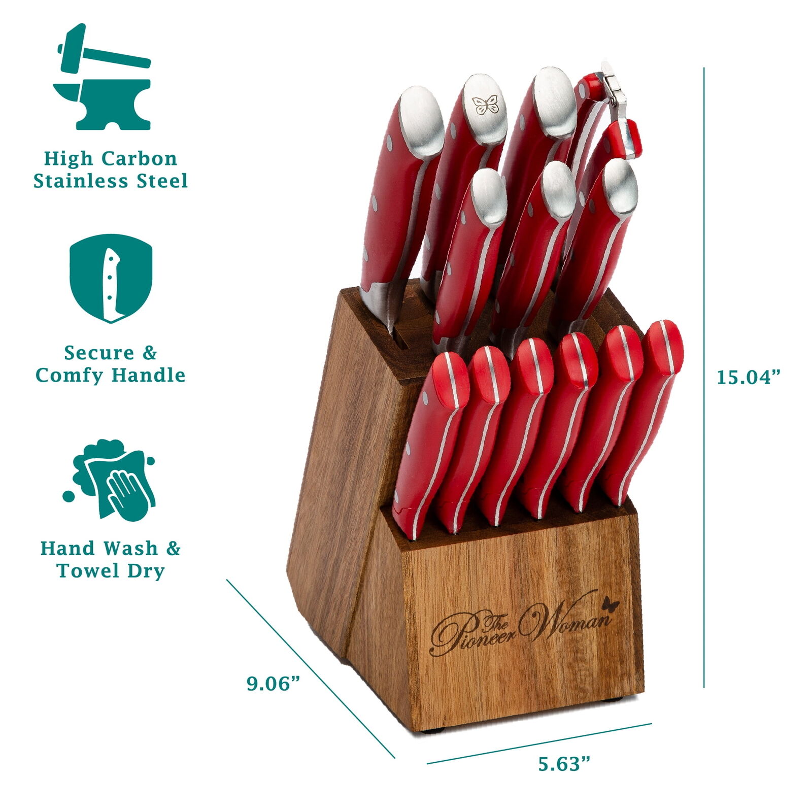 The Pioneer Woman Pioneer Signature 14-Piece Stainless Steel Knife Block Set,Red Does not apply - фотография #5