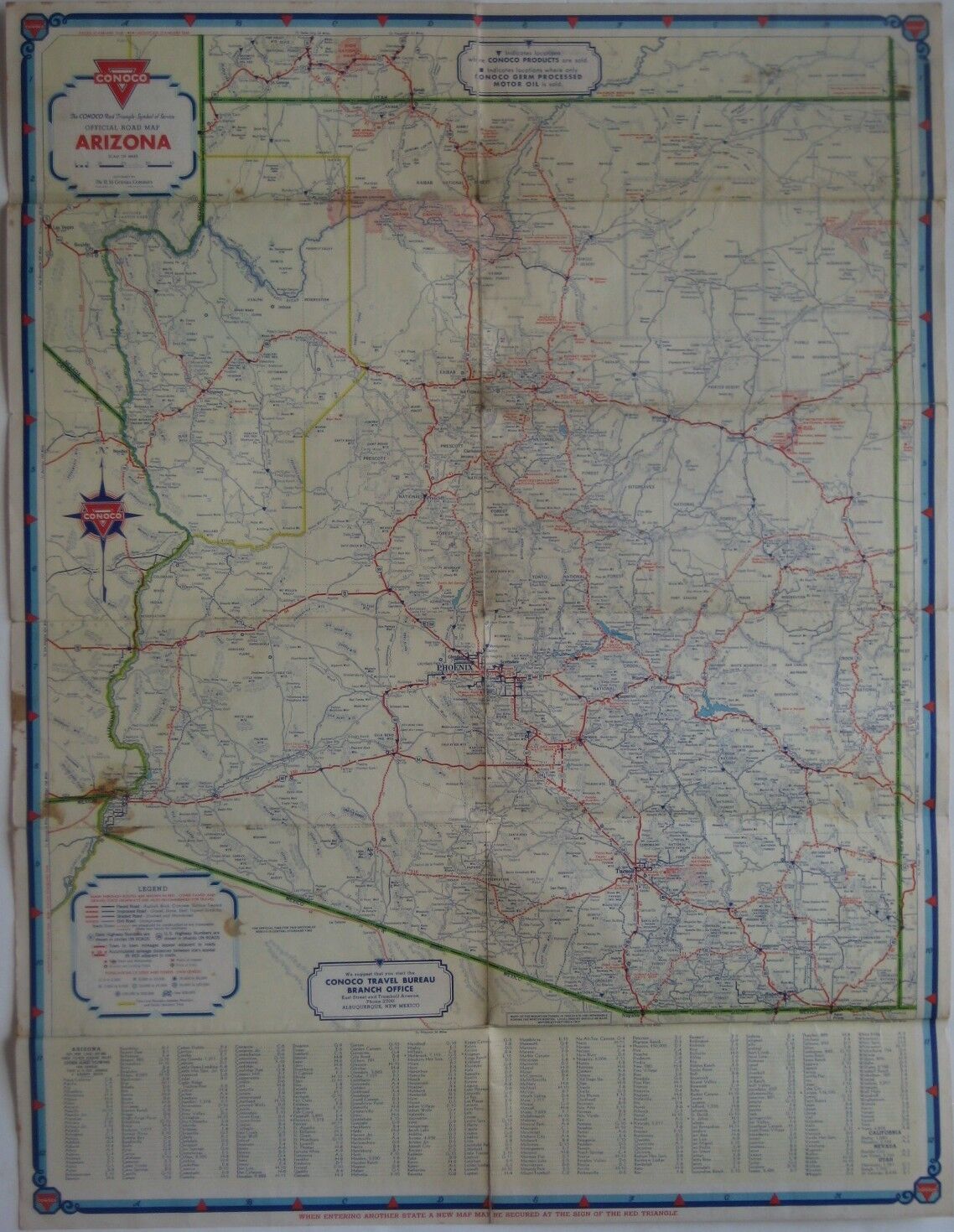 1936 CONOCO Continental Oil Road Map ARIZONA Route 66 Phoenix Petrified Forest Conoco - фотография #2