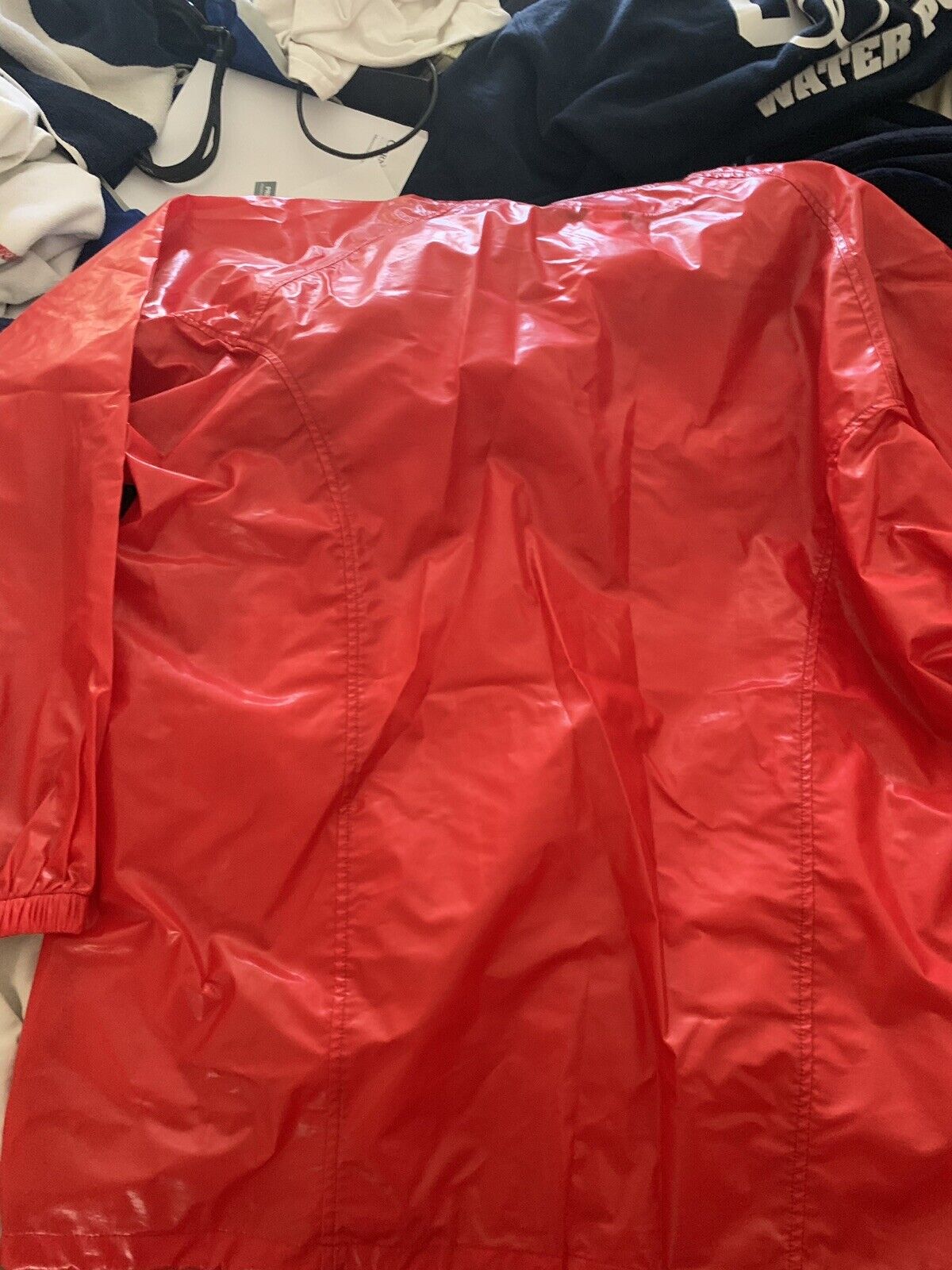 Mizuno Polyurethane wet look pvc pullover baseball team Jacket shiny Medium red Mizuno - фотография #7