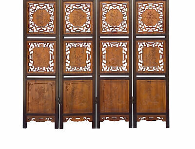 Chinese Carving 2 Brown Tone Wood Panel Floor Screen Display Shelf cs4256 Handmade Does Not Apply - фотография #8
