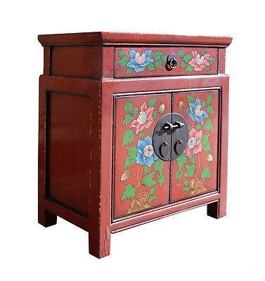 Chinese Oriental Distressed Orange Red Flower End Table Nightstand cs2299 Golden Lotus Does Not Apply - фотография #3