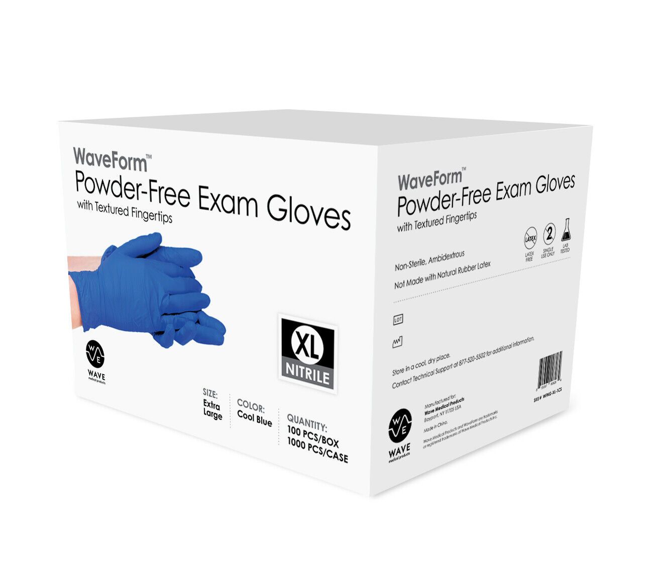 WAVE Blue Nitrile Disposable Exam/Medical Gloves 4 Mil, Latex & Powder Free WaveForm WMP-NITRILE1 - фотография #4