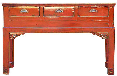 Chinese Distressed Red 3 Drawers Side Pedestal Console Table cs2033 Handmade Does Not Apply