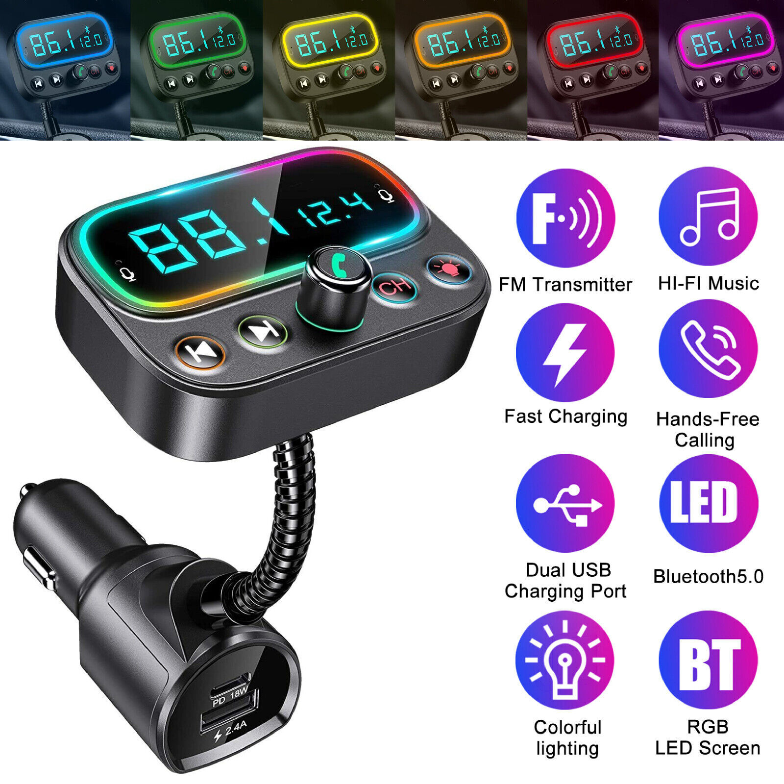 Wireless Bluetooth 5.0 FM Transmitter Radio AUX Adapter Car Truck Music Player  Unbranded CAR2010EE