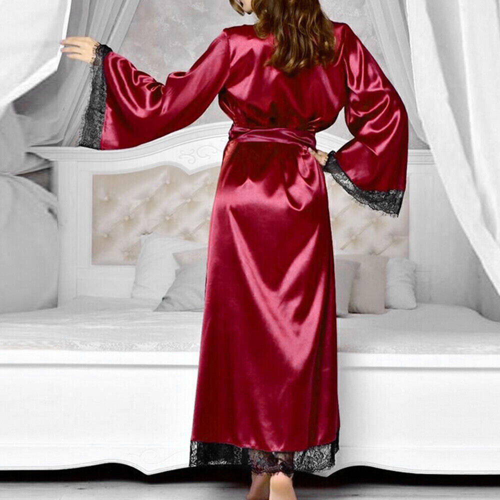Women Satin Silk Lace Lingerie Sleepwear Sexy Kimono Bath Robes Nightdress Dress Unbranded - фотография #13