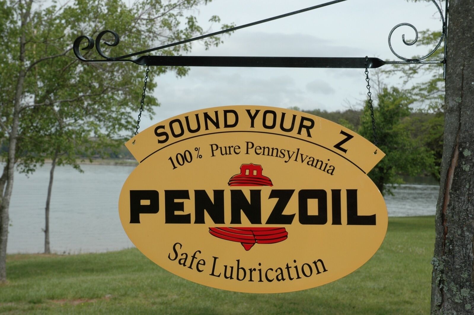 OLD STYLE PENNZOIL "SOUND YOUR Z" MOTOR OIL TWO-SIDED SWINGER SIGN MADE IN USA! Без бренда