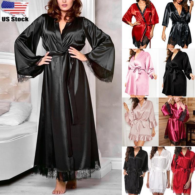 Women Satin Silk Bathrobe Nightwear Dress Kimono Pajamas Bride Dressing Gown Unbranded Does Not Apply