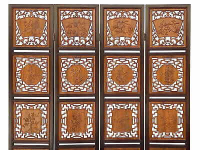 Chinese Carving 2 Brown Tone Wood Panel Floor Screen Display Shelf cs4256 Handmade Does Not Apply - фотография #2