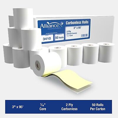 Alliance 2 Ply Carbonless Receipt Rolls 3" x 95'  2-Ply White/Canary - 50 Rolls ALLIANCE 3410