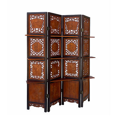 Chinese Carving 2 Brown Tone Wood Panel Floor Screen Display Shelf cs4256 Handmade Does Not Apply - фотография #5