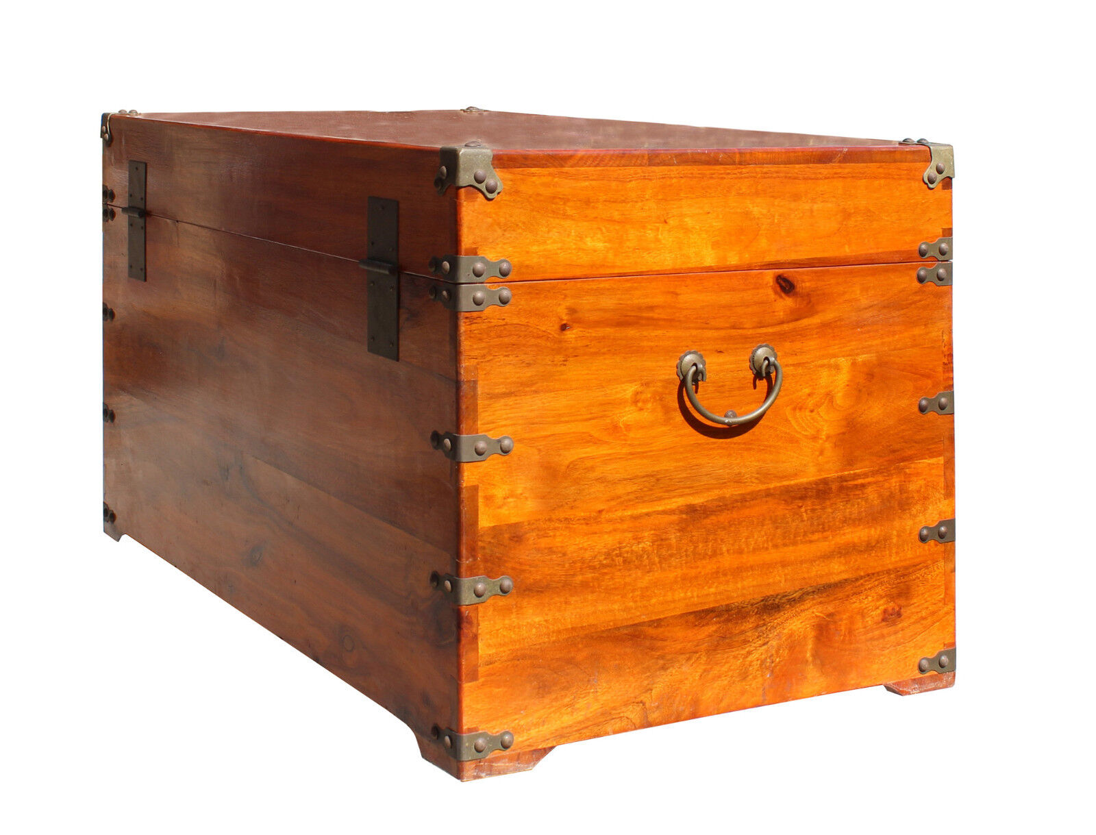 Oriental Chinese Brown Wood Moon Face Hardware Trunk Table cs3160 Handmade Does Not Apply - фотография #5