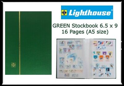 Stamp Collecting Album GREEN Lighthouse Stock book 6.5 x 9 16 White Pages NEW  Lighthouse 339116